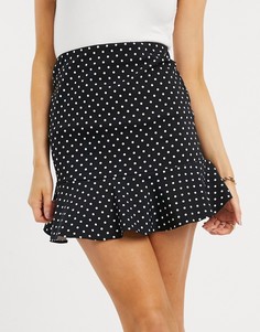 Расклешенная мини-юбка в горошек из ткани в рельефный рубчик ASOS DESIGN-Многоцветный