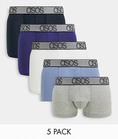 Набор из пяти коротких боксеров-брифов синего цвета ASOS DESIGN-Многоцветный