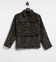 Шакет из ткани с начесом со звериным принтом и с поясом от комплекта Fashion Union-Коричневый цвет