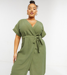 Платье миди цвета хаки с запахом ASOS DESIGN Curve-Зеленый цвет