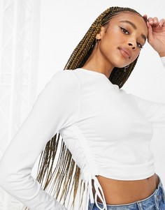 Белый приталенный топ со сборками по бокам ASOS DESIGN