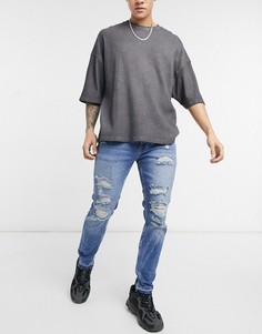 Голубые рваные джинсы облегающего кроя Bershka-Голубой