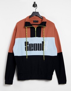 Oversized-свитшот в стиле колор блок с воротом на молнии и принтом "Seoul" ASOS DESIGN-Многоцветный