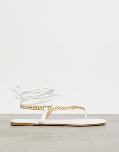 Белые сандалии на плоской подошве с цепочками Glamorous-Белый