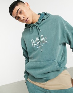 Зеленый oversized-худи в стиле ретро с эффектом кислотной стирки и принтом на груди от комплекта ASOS DESIGN-Зеленый цвет