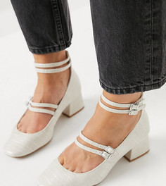 Серовато-белые туфли на среднем каблуке с ремешками для широкой стопы ASOS DESIGN Wide Fit Wilma-Белый