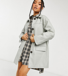 Серый шакет в стиле oversized из искусственной кожи со стеганой подкладкой ASOS DESIGN Petite-Зеленый цвет