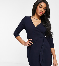 Темно-синее платье мини с запахом на юбке ASOS DESIGN Petite-Темно-синий