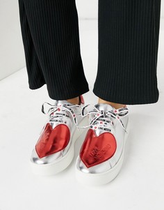 Серебристые кроссовки с принтом сердечка Love Moschino-Серебристый