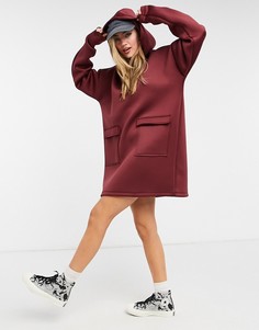 Объемное платье-свитшот темно-бордового цвета с капюшоном ASOS DESIGN-Красный