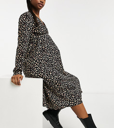 Черное платье миди с запахом и принтом Mamalicious Maternity-Черный цвет Mama.Licious