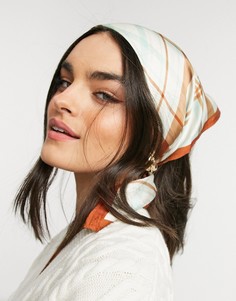 Зеленый платок из полисатина в клетку с каймой ASOS DESIGN-Многоцветный