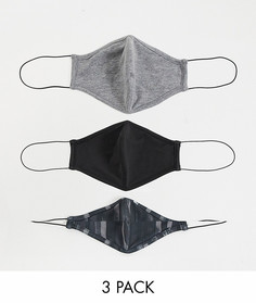 Набор из трех масок для лица черных и серых оттенков с принтом Only & Sons-Многоцветный