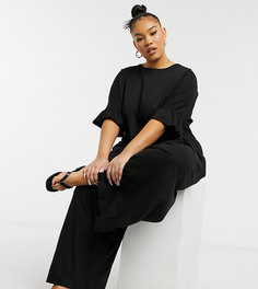 Черный свободный трикотажный комбинезон с оборками на рукавах ASOS DESIGN Curve-Черный цвет