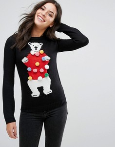 Джемпер с полярным медведем и помпонами Brave Soul Novelty-Черный