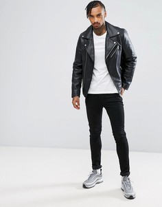 Черная кожаная байкерская куртка ASOS DESIGN-Черный