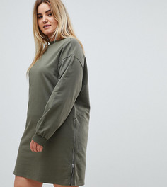 Трикотажное платье оверсайз с молниями ASOS CURVE-Зеленый