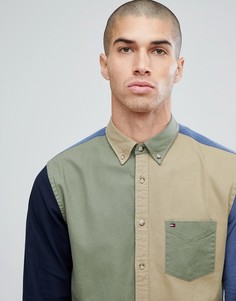 Зеленая/бежевая рубашка классического кроя в стиле колор блок Tommy Hilfiger-Мульти