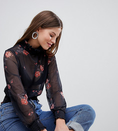 Сетчатая блузка с принтом и присборенной отделкой New Look-Черный