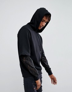 Оверсайз-худи с двухслойными рукавами и кружевом ASOS-Черный