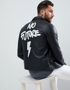 Кожаная байкерская куртка с принтом "No Future" Religion-Черный