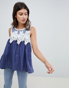 Топ с кружевной отделкой QED London-Темно-синий