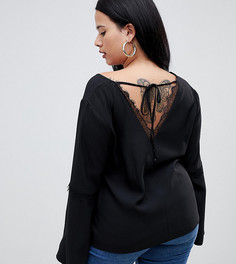 Топ с длинными рукавами и кружевом ASOS DESIGN Curve-Черный
