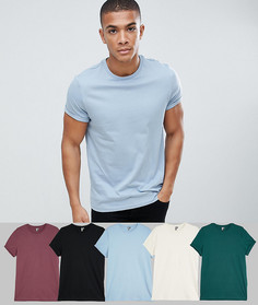 Футболка с отворотами на рукавах ASOS DESIGN - Набор из 5 шт. со скидкой-Мульти