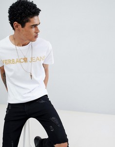 Белая футболка с золотистым логотипом Versace Jeans-Белый