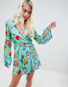 Пляжный сарафан-кимоно с запахом и принтом ASOS DESIGN-Мульти