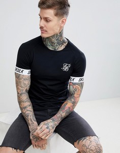 Черная футболка с лентой на рукавах SikSilk-Черный