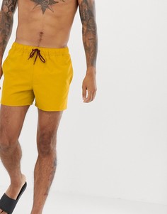 Шорты для плавания горчичного цвета с бордовым затягивающимся шнурком ASOS DESIGN-Желтый