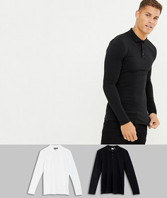 Поло обтягивающего кроя с длинным рукавом ASOS DESIGN - Набор из 2 шт. со скидкой-Мульти