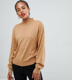 Свободный джемпер с высоким воротом и пышными рукавами ASOS DESIGN Tall eco-Светло-бежевый
