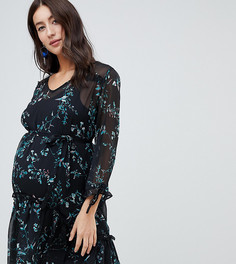 Платье с цветочным принтом и завязками на рукавах Mamalicious-Мульти Mama.Licious