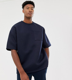 Темно-синяя oversize-футболка с укороченными рукавами и карманом ASOS DESIGN Tall-Темно-синий