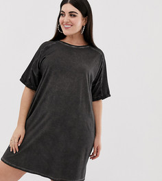 Платье-футболка с отворотами на рукавах ASOS DESIGN Curve-Черный