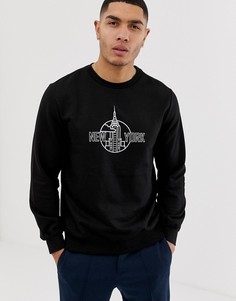 Черный свитшот с принтом "New York" на груди Bershka