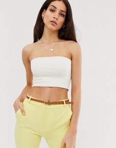 Белый трикотажный топ бандо Stradivarius
