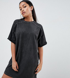 Выбеленное платье-футболка с отворотами на рукавах ASOS DESIGN Petite-Черный