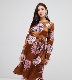 Атласное платье миди с цветочным принтом Mamalicious maternity-Мульти Mama.Licious