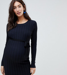 Черное вязаное платье-джемпер мини в рубчик Mamalicious maternity-Черный Mama.Licious