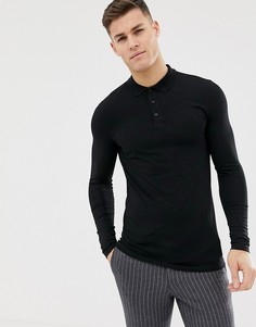 Трикотажное обтягивающее поло с длинными рукавами ASOS DESIGN-Черный
