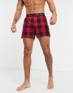 Тканые боксеры в красную клетку с логотипом на поясе Hollister-Зеленый цвет