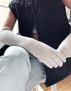 Желтовато-белые длинные меланжевые перчатки с добавлением шерсти Weekday-Белый