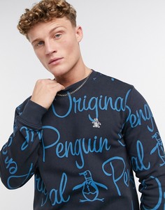 Свитшот темно-синего цвета с логотипами Original Penguin-Темно-синий