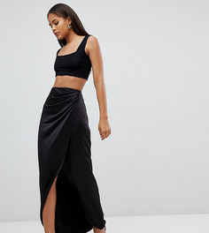 Атласная юбка макси с запахом ASOS DESIGN Tall-Черный