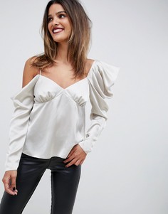 Атласный топ с длинным рукавом и драпировками ASOS DESIGN-Золотой