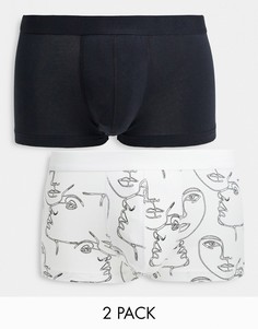 Набор из трех боксеров-брифов с монохромным принтом в виде лиц ASOS DESIGN-Многоцветный