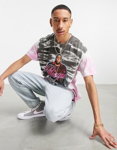 Футболка в стиле oversized с принтом "Biggie Smalls" и розовым принтом тай-дай Mennace-Розовый цвет